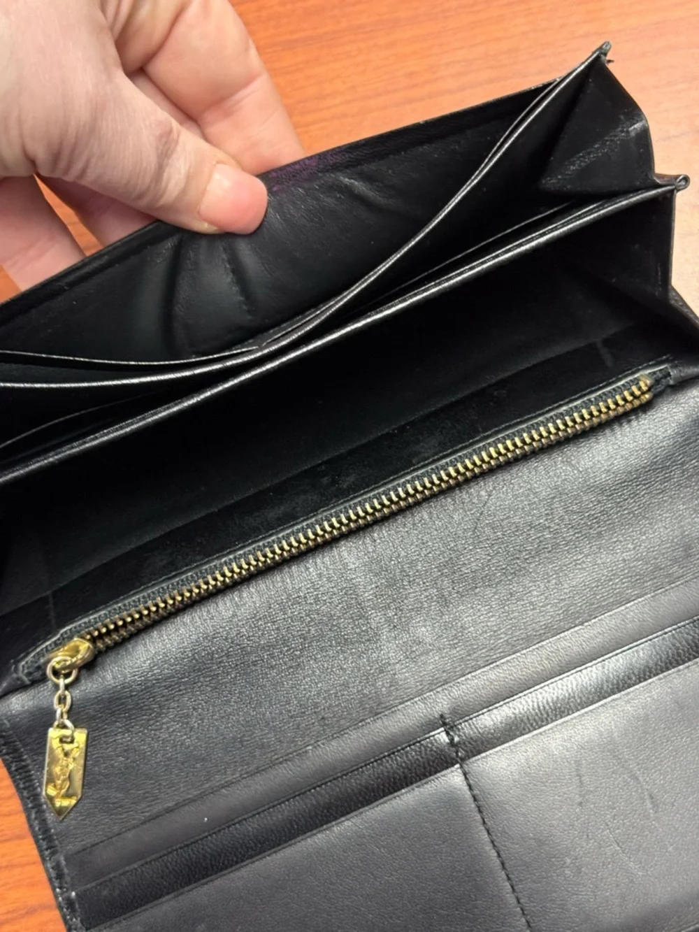Yves Saint Laurent Black Leather Wallet with Gold YSL Plaque - Picture 12 of 15